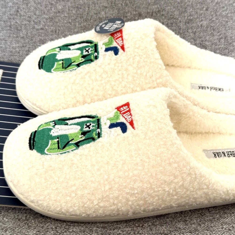Ember & Oak Men's Ivory Golf #1 Dad Memory Foam Slippers M 9-10 - Picture 2 of 8